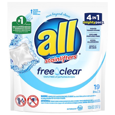 all Mighty Pacs Laundry Detergent Free Clear - 19.0 ea