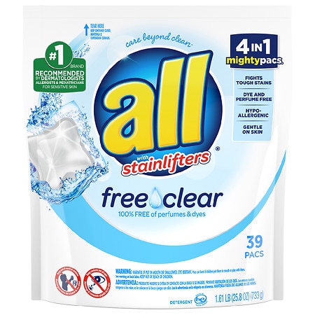 all Mighty Pacs Laundry Detergent Free Clear - 39.0 ea