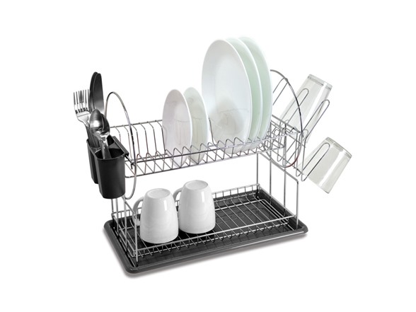 2 Tier Space Saving Dish Rack Black