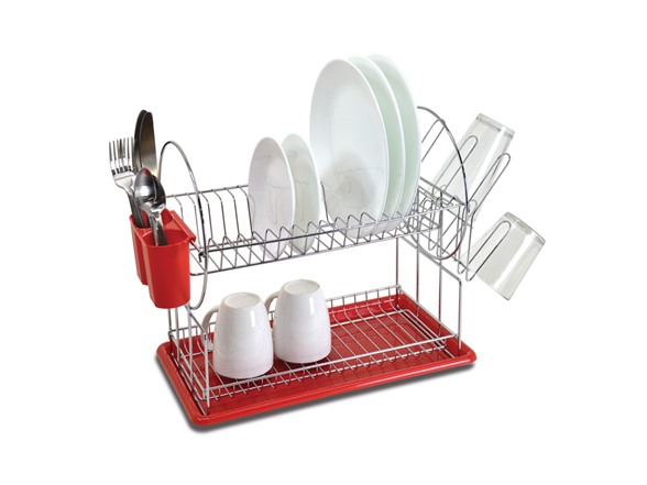 2 Tier Space Saving Dish Rack Red