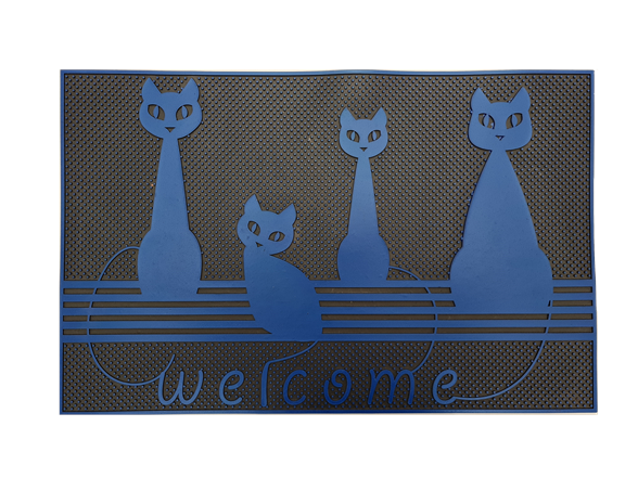 Baroque Series Cats Blue Door Mat, Blue