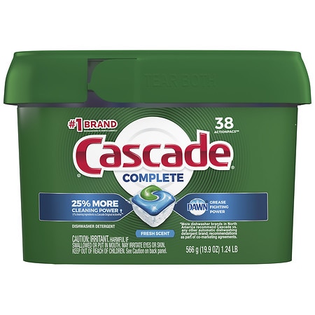 Cascade Complete ActionPacs Dishwasher Detergent, Fresh Scent - 0.52 oz x 38 pack