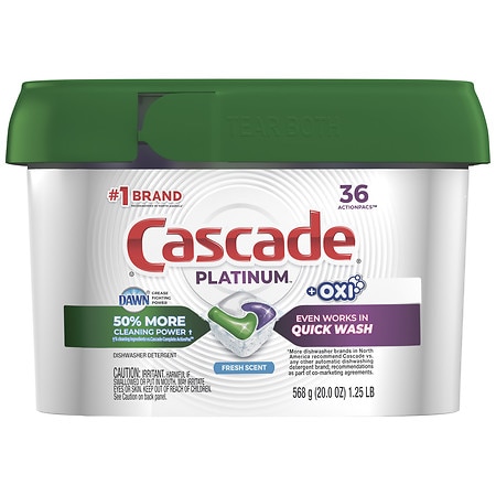 Cascade Platinum ActionPacs + Oxi, Dishwasher Detergent, Fresh Scent - 0.56 oz x 36 pack