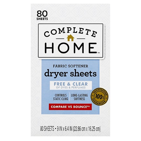 Complete Home Fabric Softener Dryer Sheets Free & Clear Free & Clear - 80.0 ea