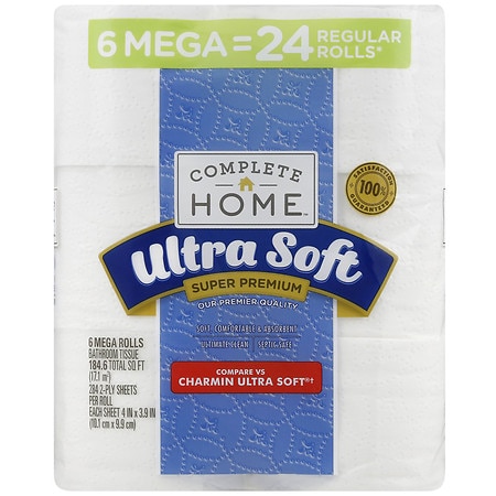 Complete Home Ultra Soft Super Premium Bath Tissue 6 Mega Rolls, 284 Sheets Per Roll - 284.0 ea x 6 pack