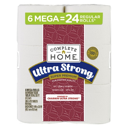 Complete Home Ultra Strong Super Premium Toilet Paper 6 Mega Rolls, 286 Sheets Per Roll - 286.0 ea x 6 pack