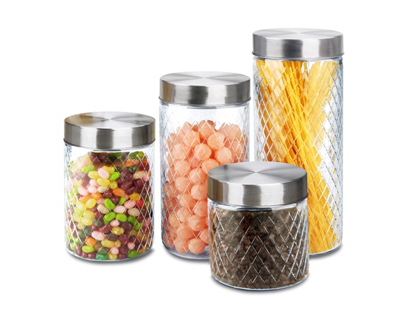 Embosed 8 Piece Glass Canister Set