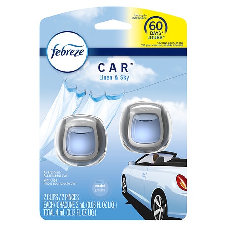 Febreze Car Odor-Eliminating Car Freshener Vent Clip Linen & Sky - 0.06 oz