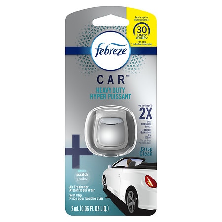 Febreze Odor-Eliminating Car, Heavy Duty Air Freshener Vent Clip Crisp Clean - 1.0 ea