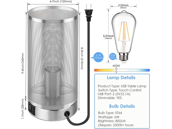 Folksmate 3 Way Touch Control Table Lamp-2pack