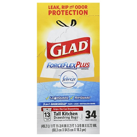 Glad Tall Kitchen Bags, Drawstring, Fresh Clean, 13 Gallon Fresh Clean, 13 gallon - 34.0 ea