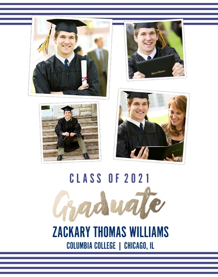 Graduation 11x14 Adhesive Poster, Home Décor -Collegiate Stripes Graduate 2021