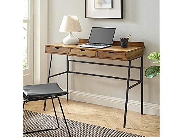 Industrial Metal and Wood Angled Writing Desk