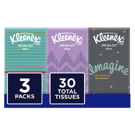 Kleenex On-The-Go Facial Tissues Travel Packs - 10.0 ea x 3 pack