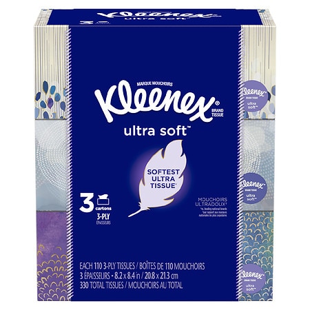 Kleenex Ultra Soft Facial Tissues Rectangular Boxes - 110.0 EA x 3 pack