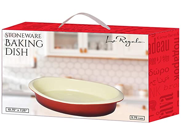 Le Regalo Oval Stoneware Baking Dish, Red