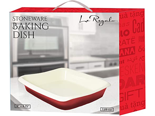 Le Regalo Square Stoneware Baking Dish, Red