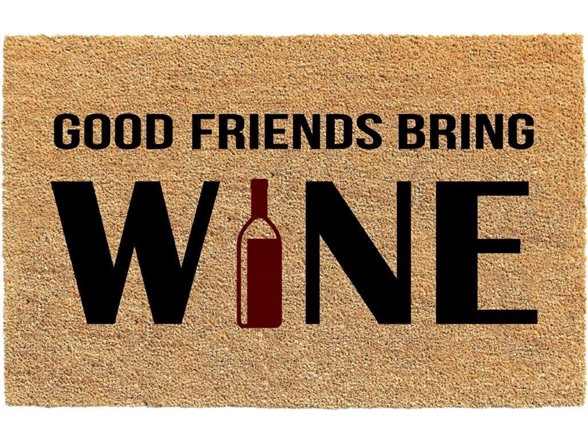 Printed Coir Welcome Mat, Good Friends Bring Wine