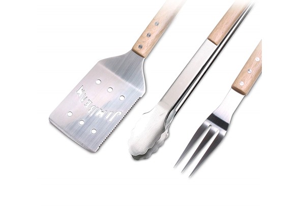 Stainless Steel & Wood Grilling Tool Set