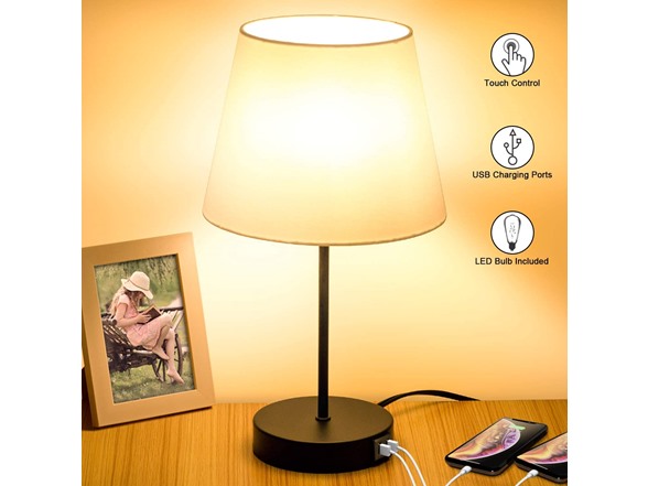 Touch Control Table Lamp w/ 2 USB Ports