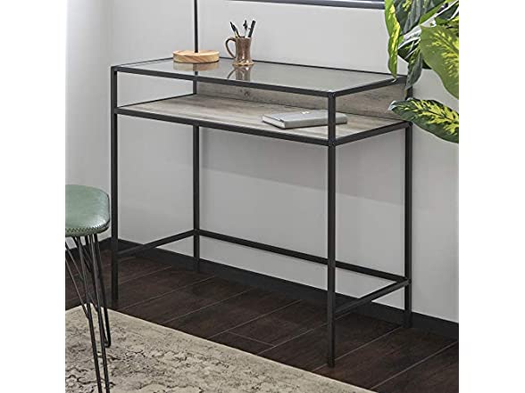 Trenton Contemporary 2 Tier Glass Top Compact Desk