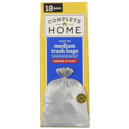 Walgreens Complete Home 8 Gallon Trash Bags Twist Tie White - 18.0 ea